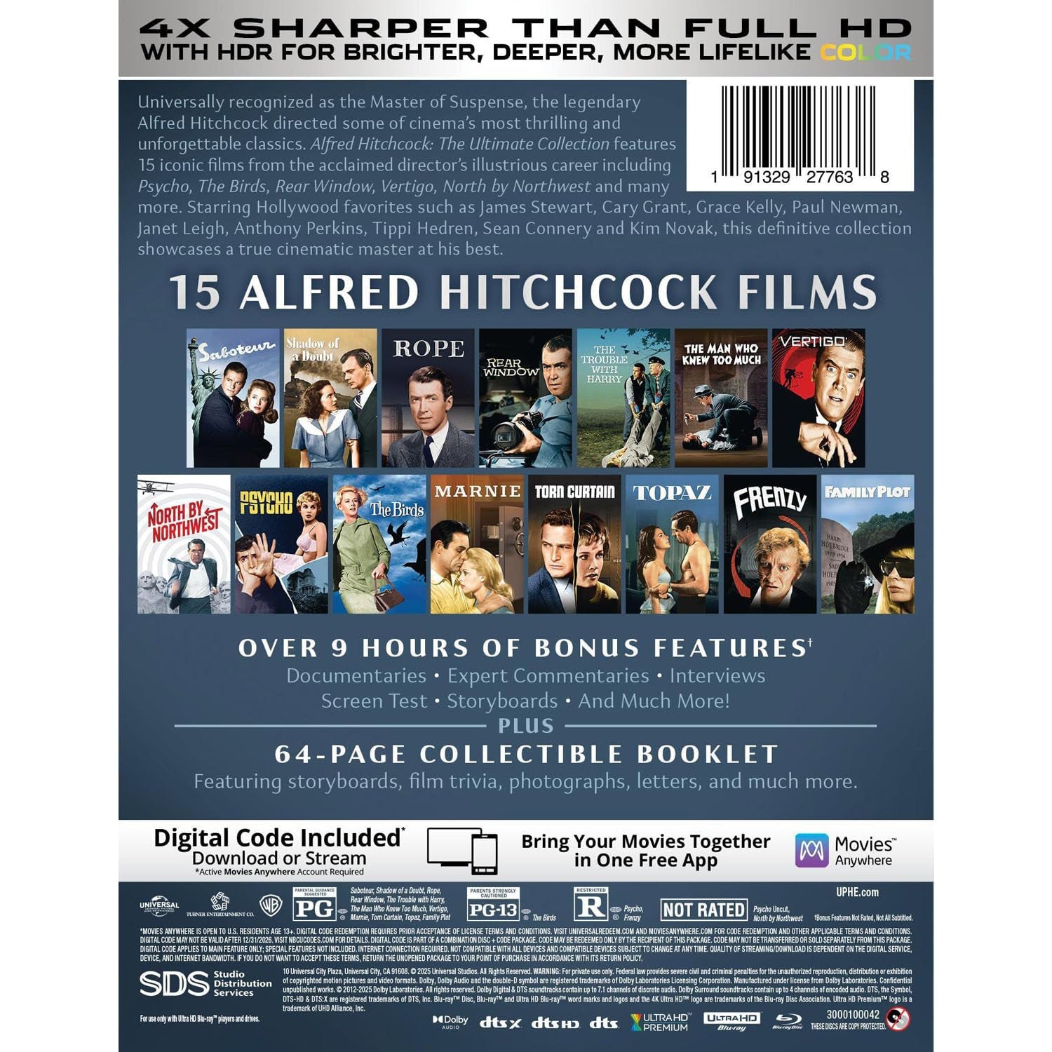 Альфред Хичкок: Коллекция 15 фильмов (1942-1976) (англ. язык) (4K UHD Blu-ray)