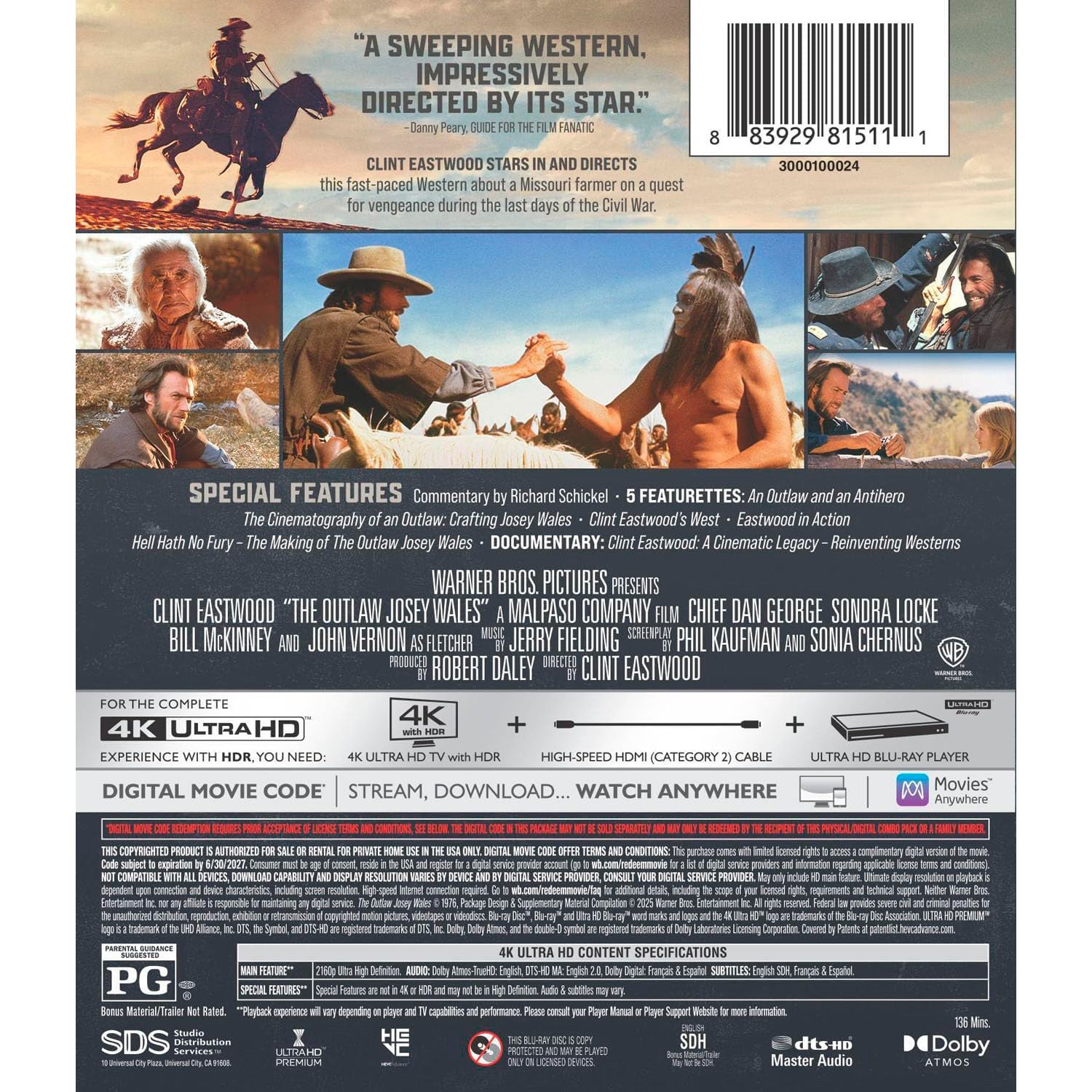 Джоси Уэйлс – человек вне закона (1976) (англ. язык) (4K UHD Blu-ray)