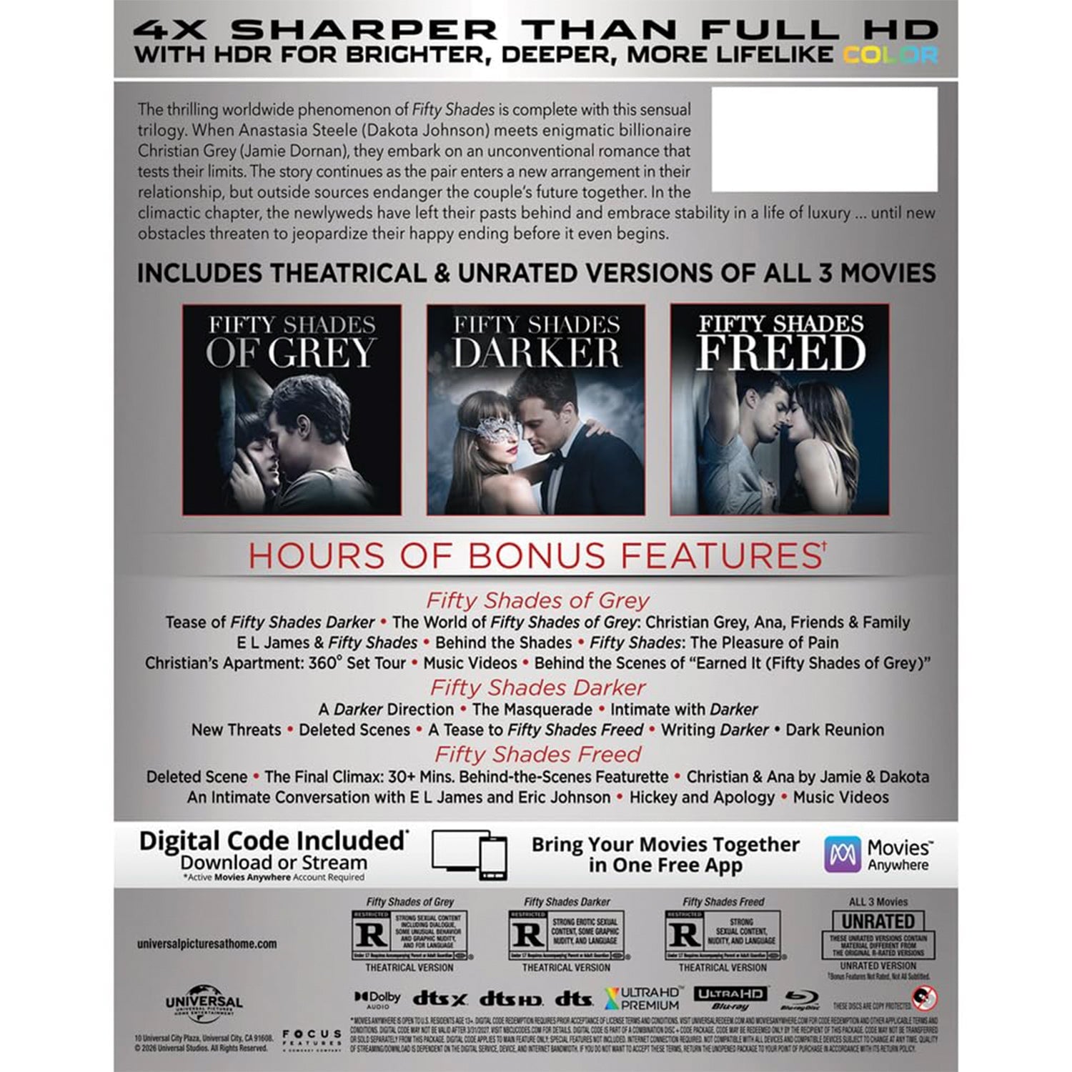 Пятьдесят оттенков серого. Трилогия (2015-2018) (англ. язык) (4K UHD + Blu-ray)