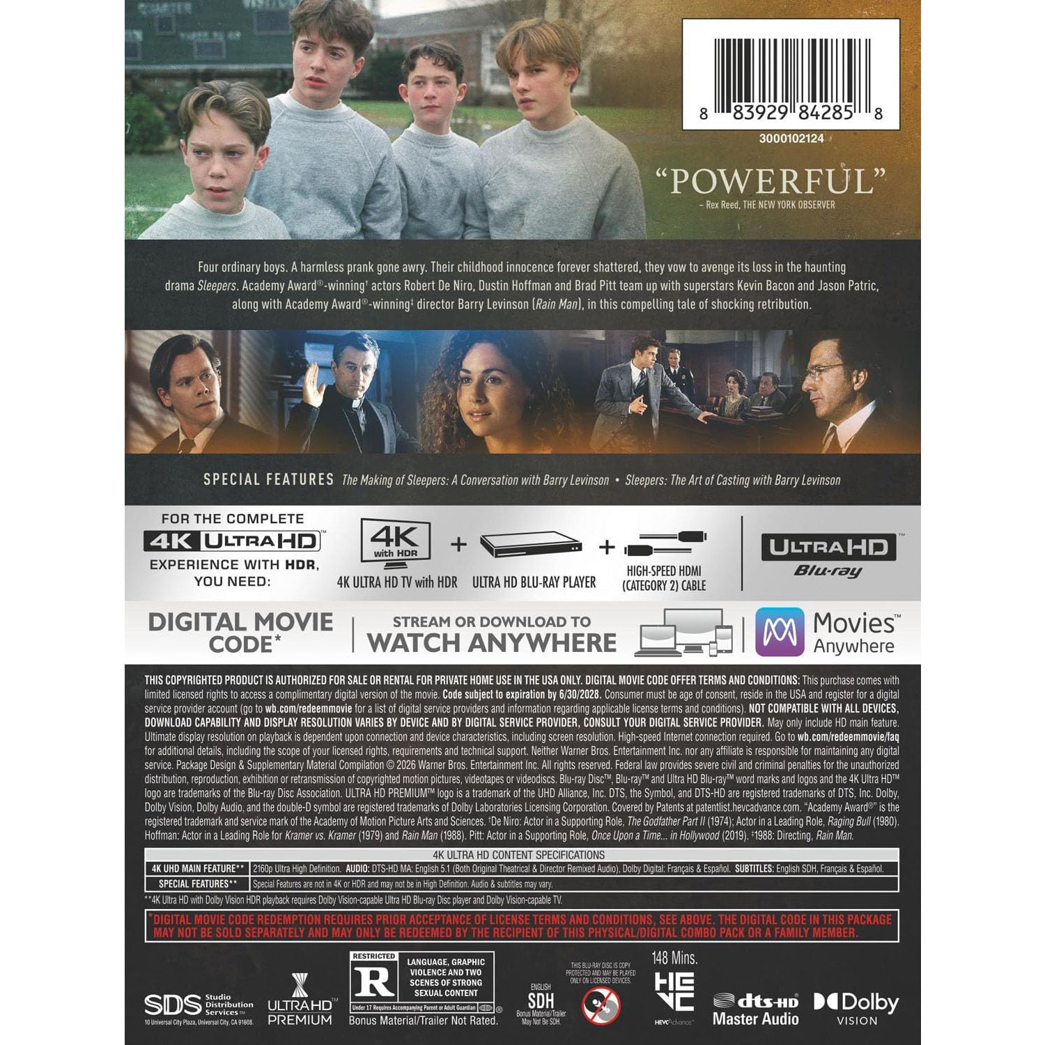 Спящие (1996) (англ. язык) (4K UHD Blu-ray) Steelbook