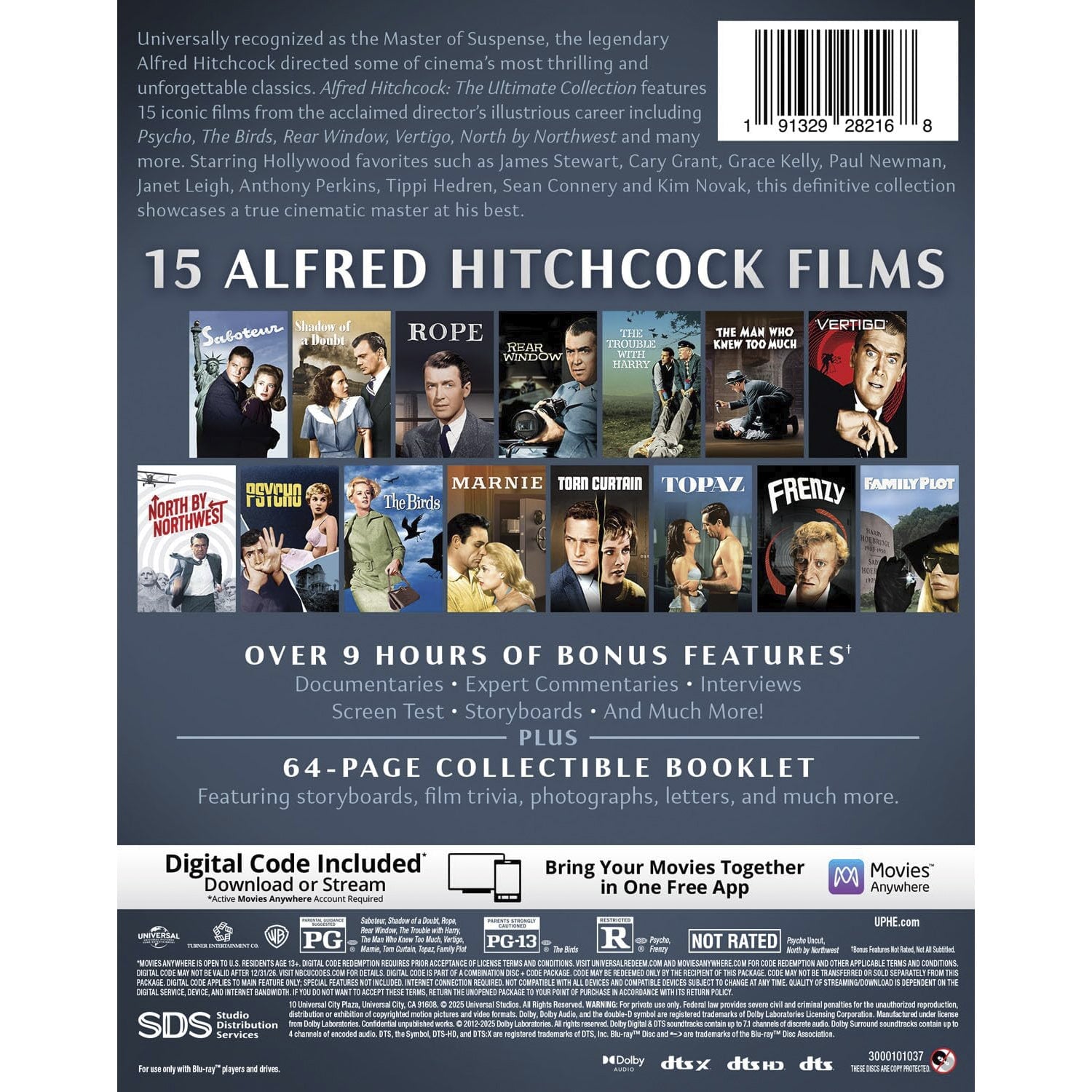 Альфред Хичкок: Коллекция 15 фильмов (1942-1976) (англ. язык) (15 Blu-ray + 2 DVD)