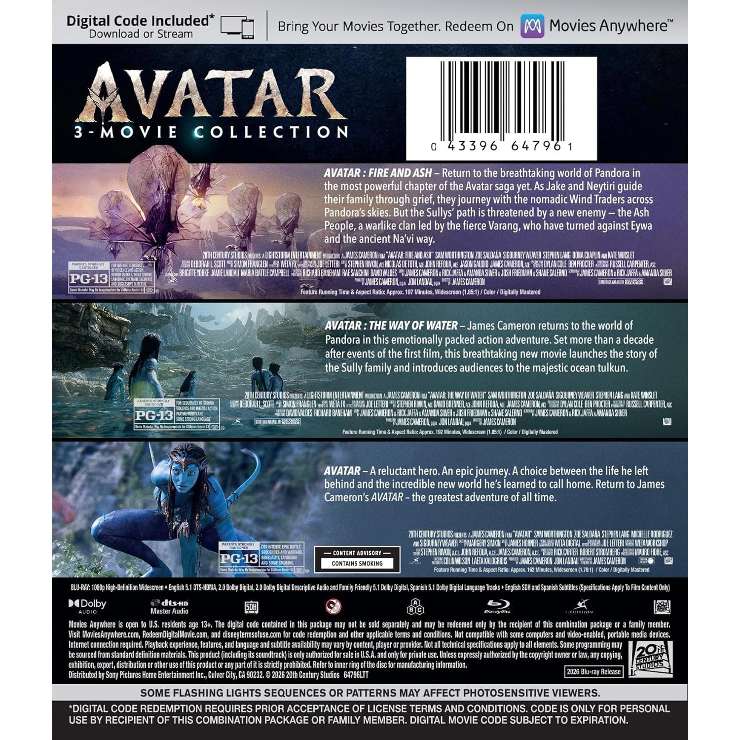 Аватар: Коллекция 3 фильмов (2009-2025) (англ. язык) (3 Blu-ray)
