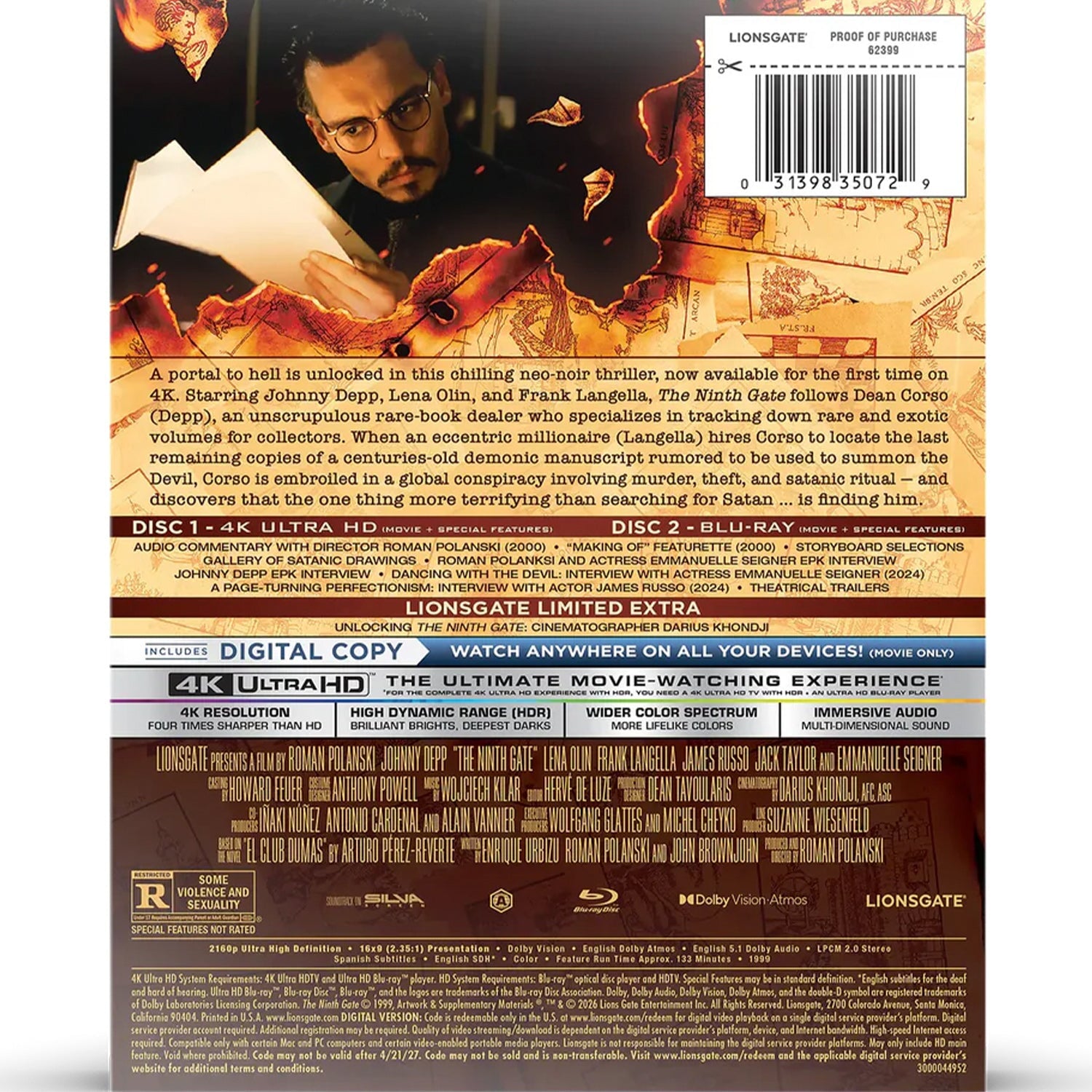 Девятые врата (1999) (англ. язык) (4K UHD + Blu-ray) Steelbook