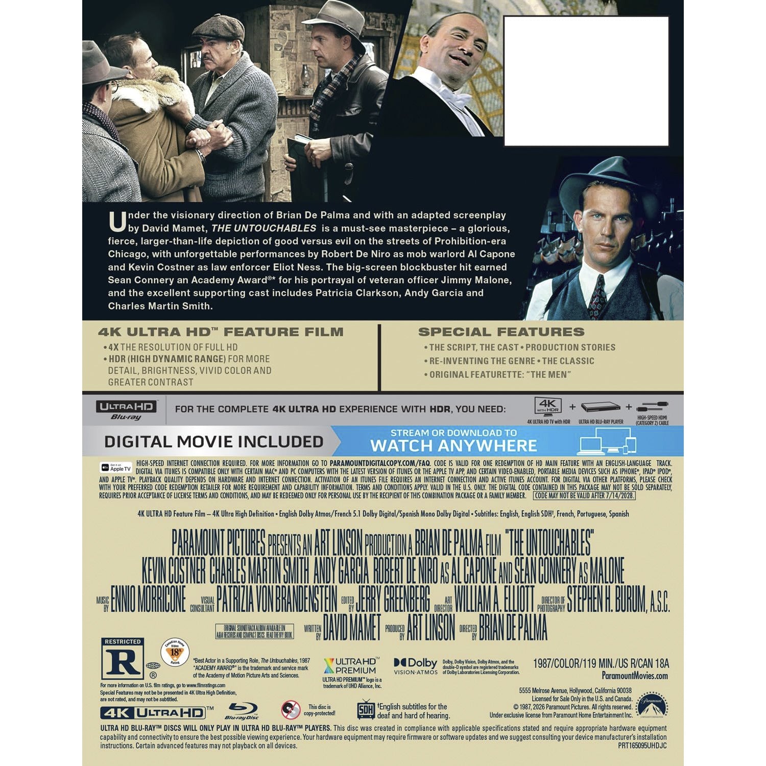 Неприкасаемые (1987) (4K UHD Blu-ray) Steelbook