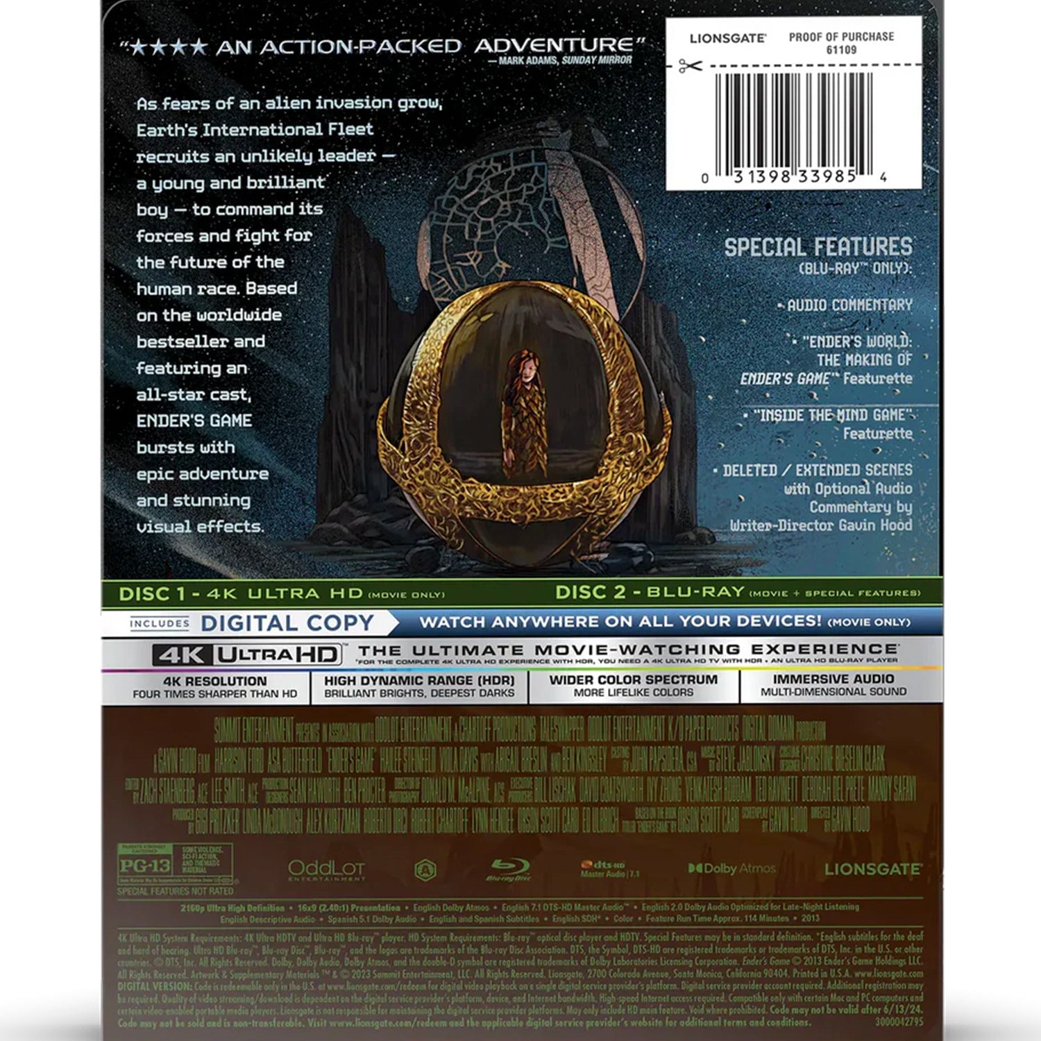 Игра Эндера (2013) (англ. язык) (4K UHD + Blu-ray) Steelbook