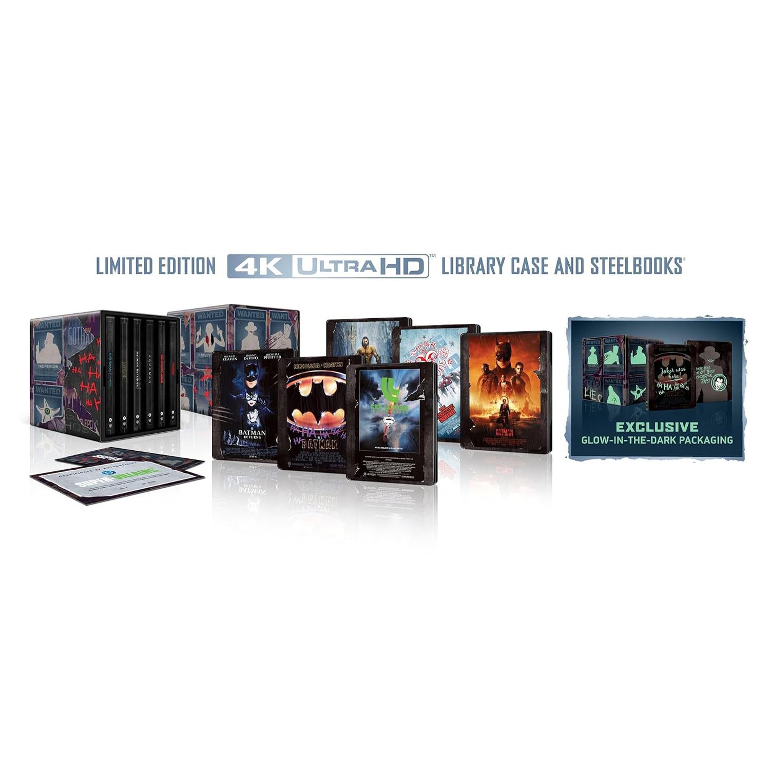 Суперзлодеи DC: Коллекция 6 фильмов (4K UHD + Blu-ray) Limited Edition Steelbook Library Case [Glow-in-the-Dark]