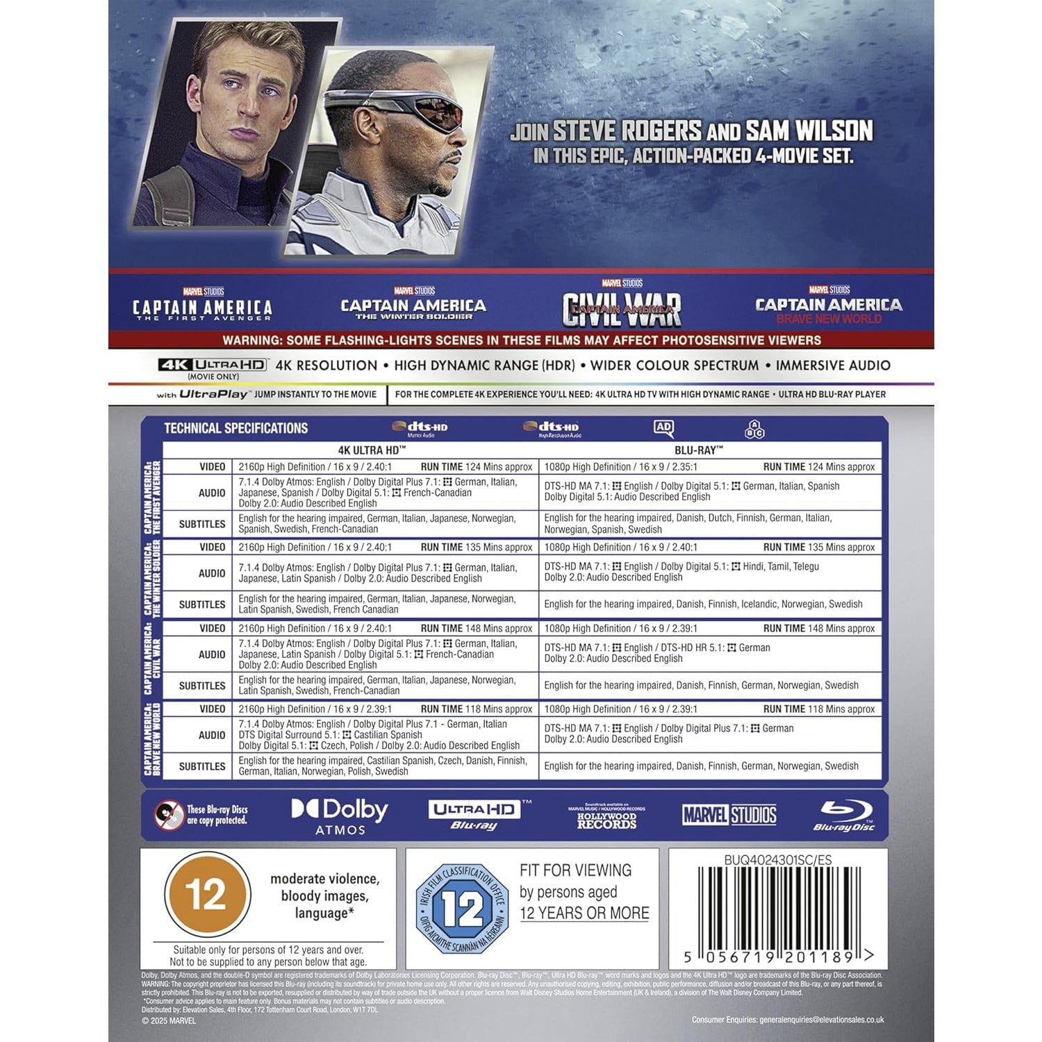 Капитан Америка: Коллекция 4 фильмов (2011-2025) (англ. язык) (4K UHD + Blu-ray)