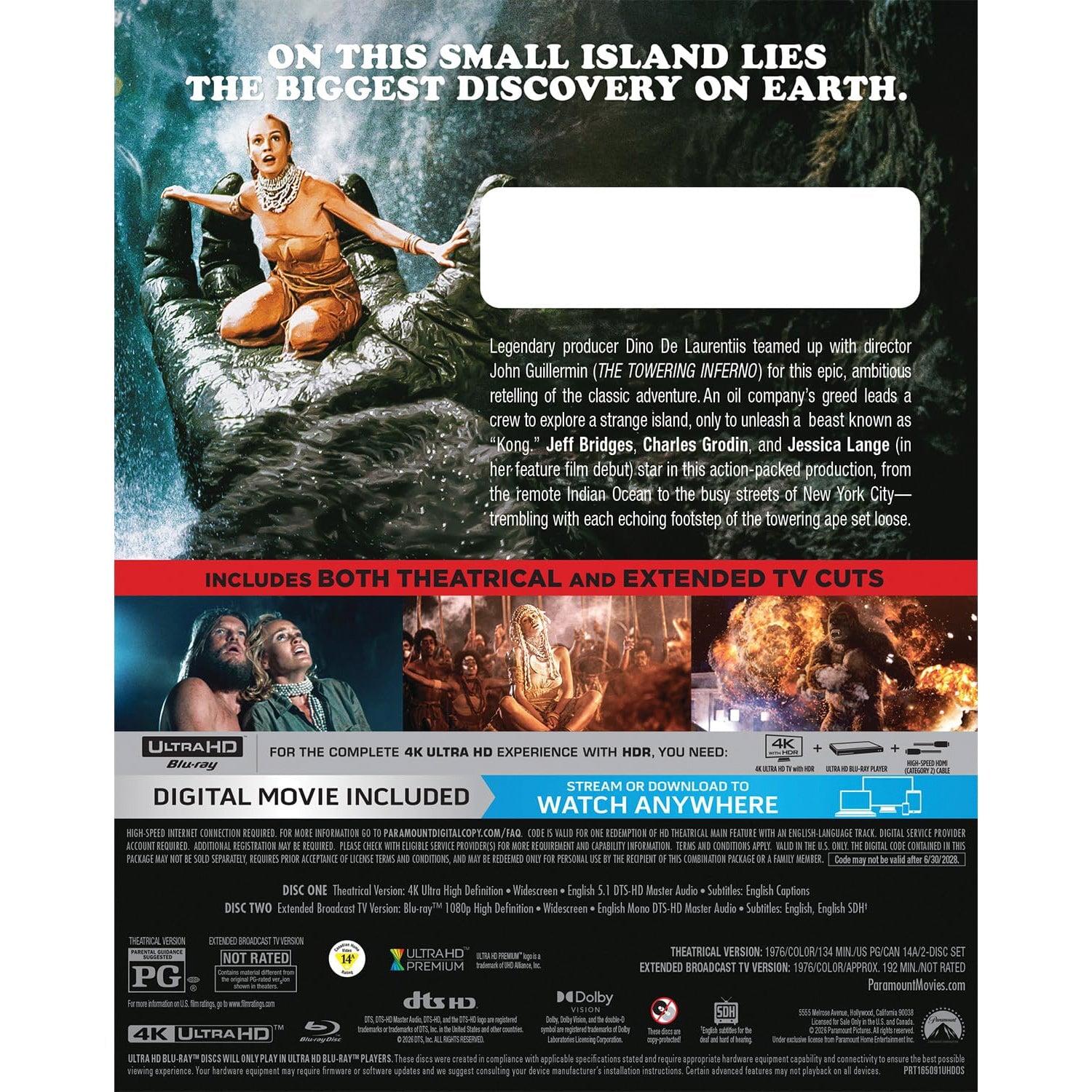 Кинг-Конг (1976) [Театральная & Расширенная ТВ Версии] (англ. язык) (4K UHD + Blu-ray) [50th Anniversary Edition]