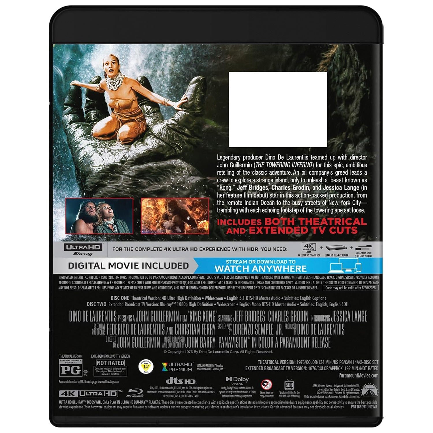 Кинг-Конг (1976) [Театральная & Расширенная ТВ Версии] (англ. язык) (4K UHD + Blu-ray) [50th Anniversary Edition]