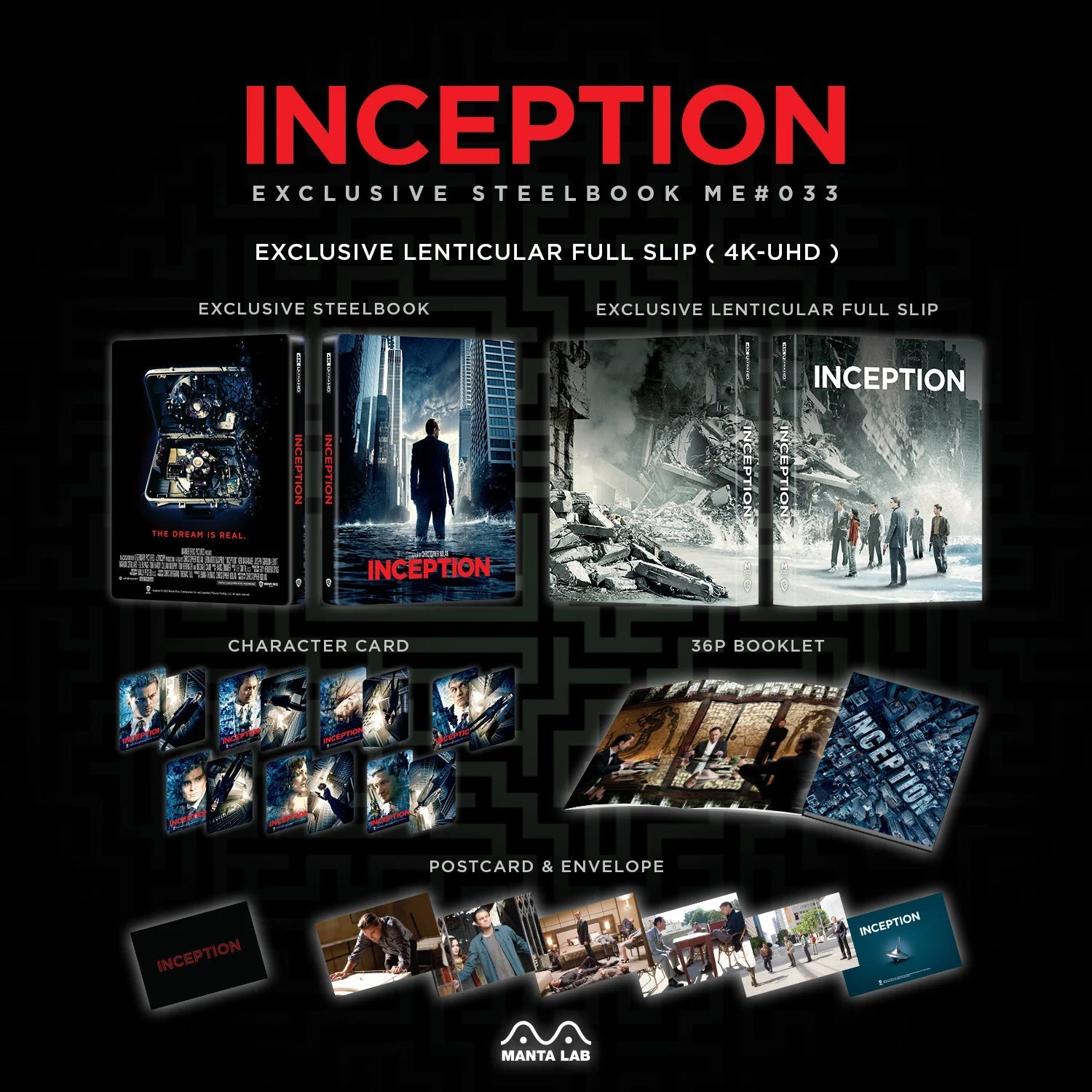Single Inception Начало (4K UHD + 2 Blu-ray) Steelbook Manta Lab ME#33 Single Lenticular ...