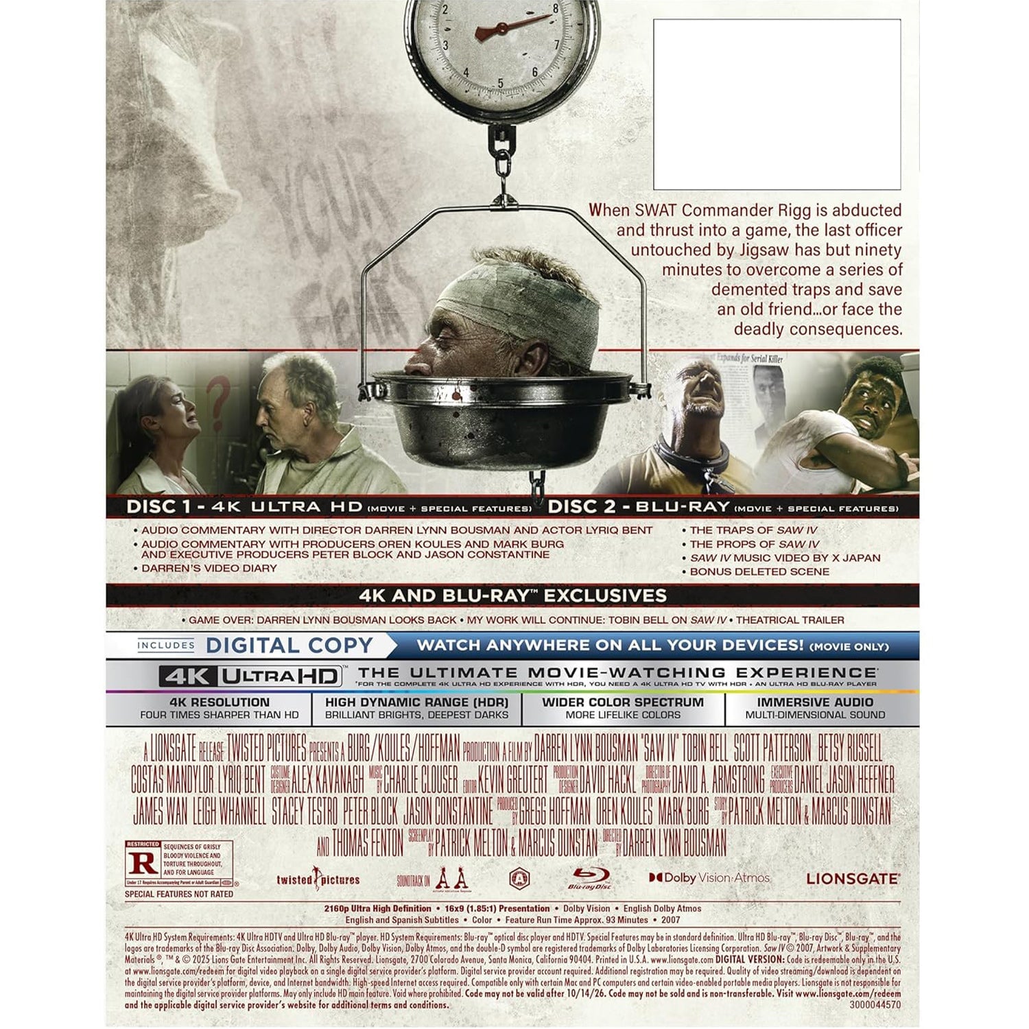 Пила 4 (2007) (англ. язык) (4K UHD + Blu-ray) Steelbook