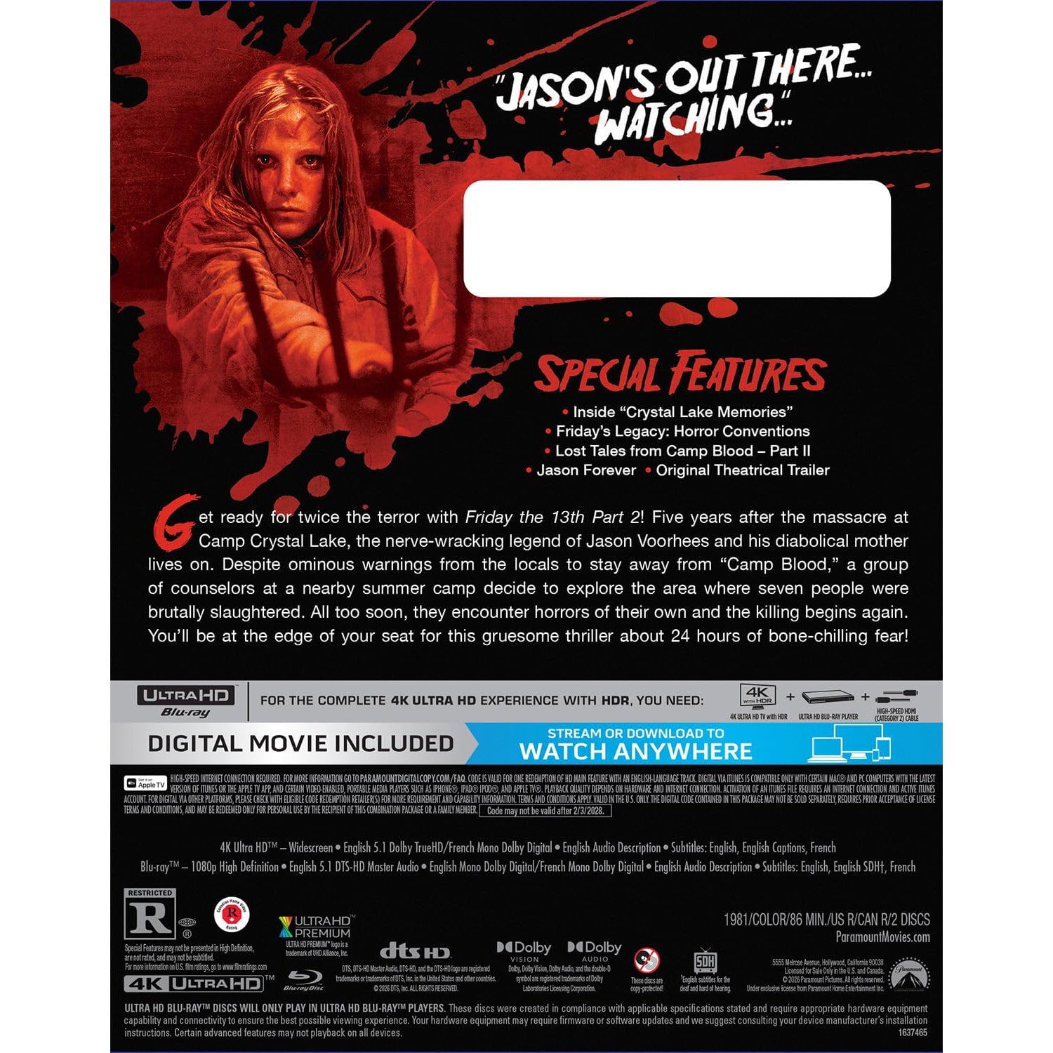 Пятница 13-е – Часть 2 (1981) (англ. язык) (4K UHD + Blu-ray)