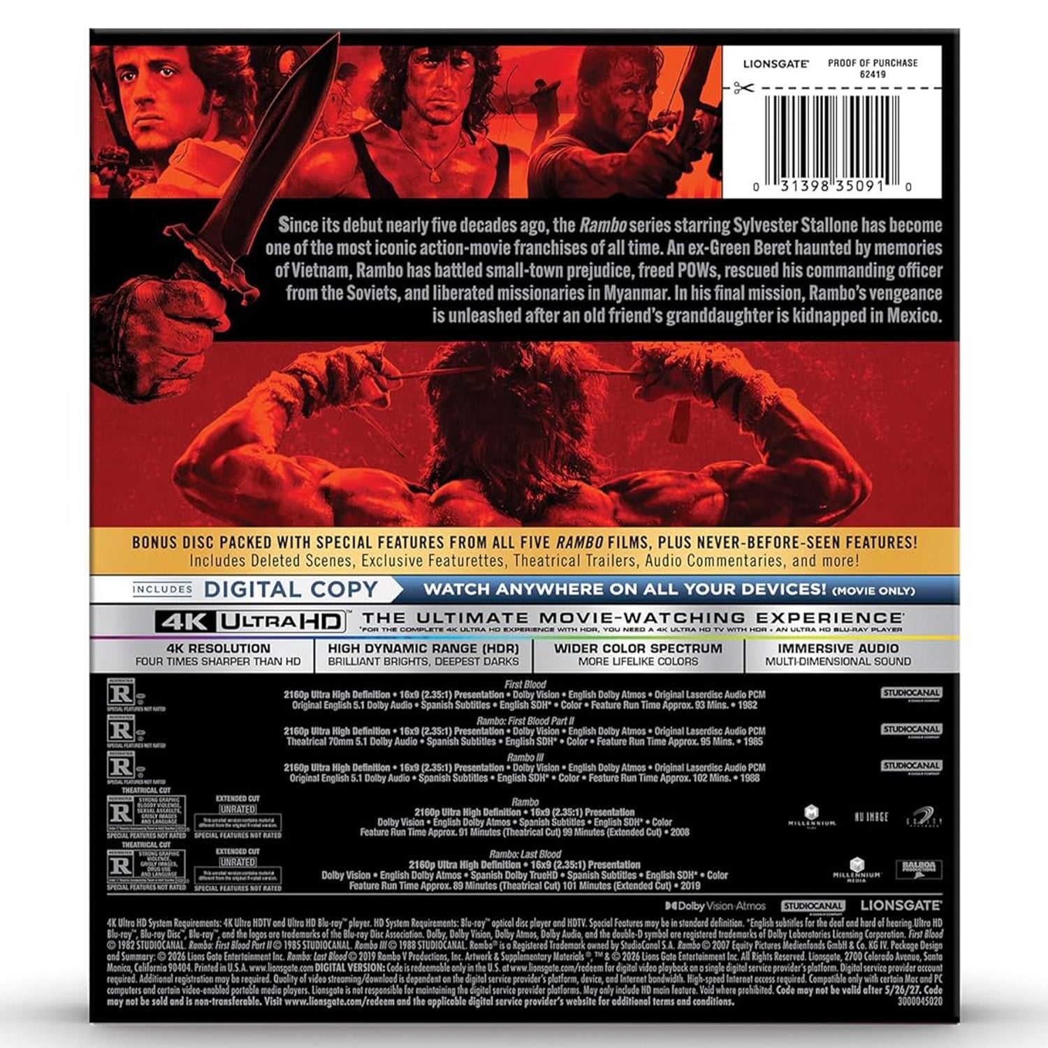 Рэмбо: Полная коллекция (1982-2019) (англ. язык) (4K UHD Blu-ray) Exclusive DigiPack