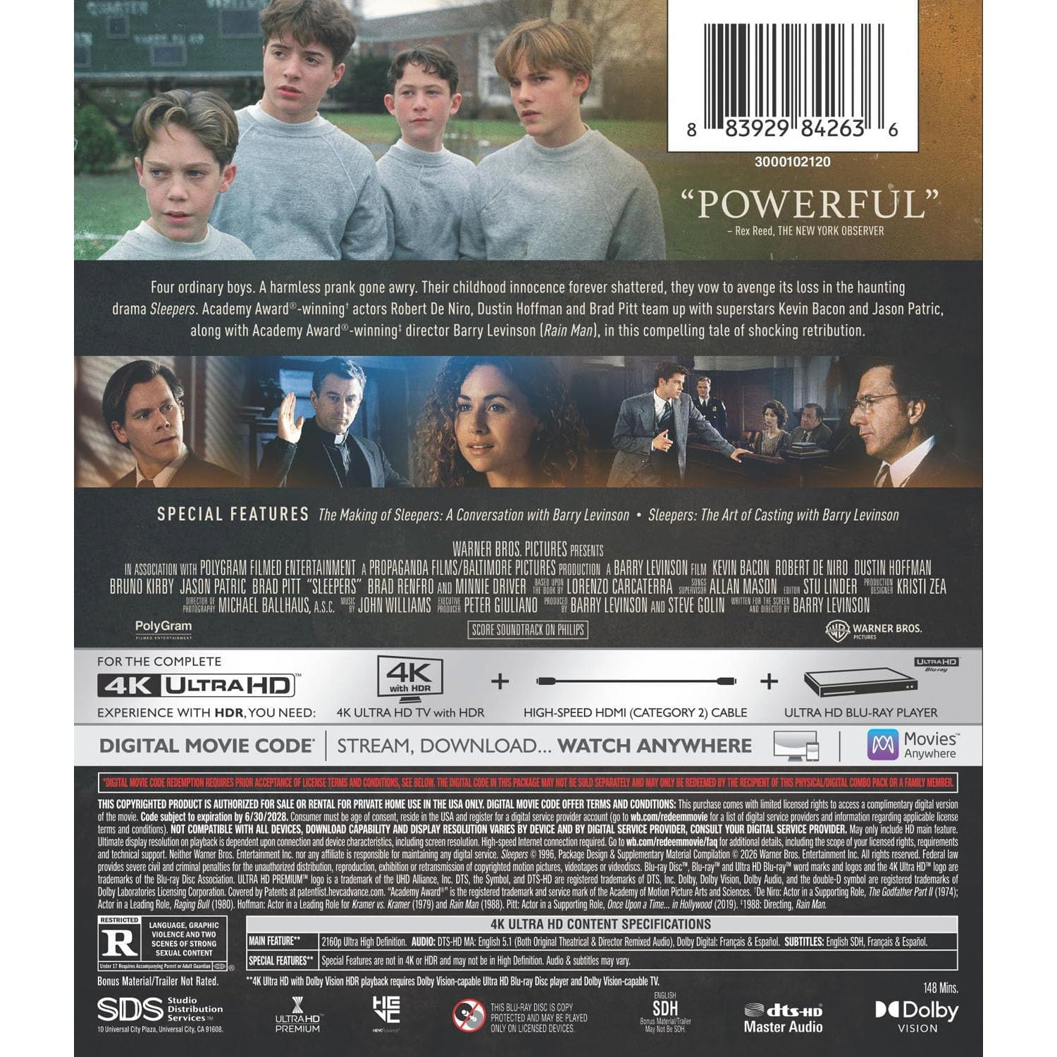 Спящие (1996) (англ. язык) (4K UHD Blu-ray)