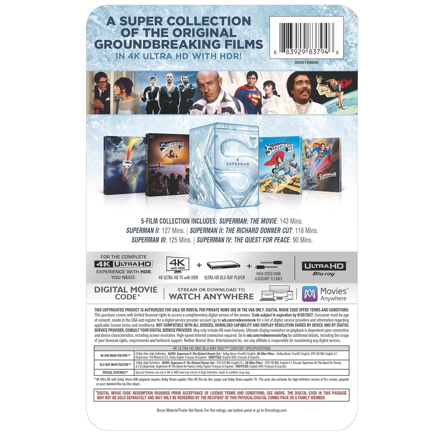 Супермен: Коллекция 5 фильмов (4K UHD + Blu-ray) Steelbook