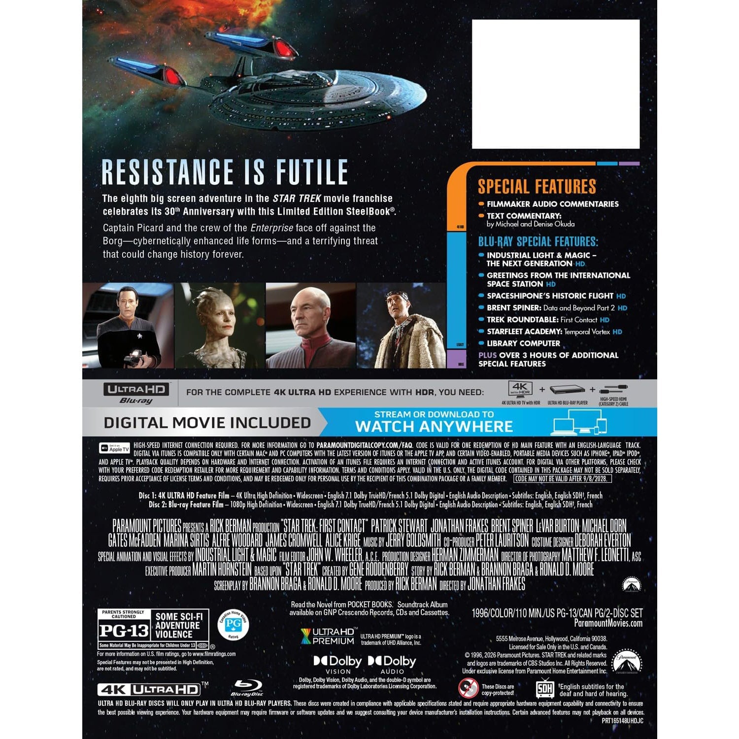 Звездный путь: Первый контакт (1996) (англ. язык) (4K UHD + Blu-ray) Steelbook [30th Anniversary]